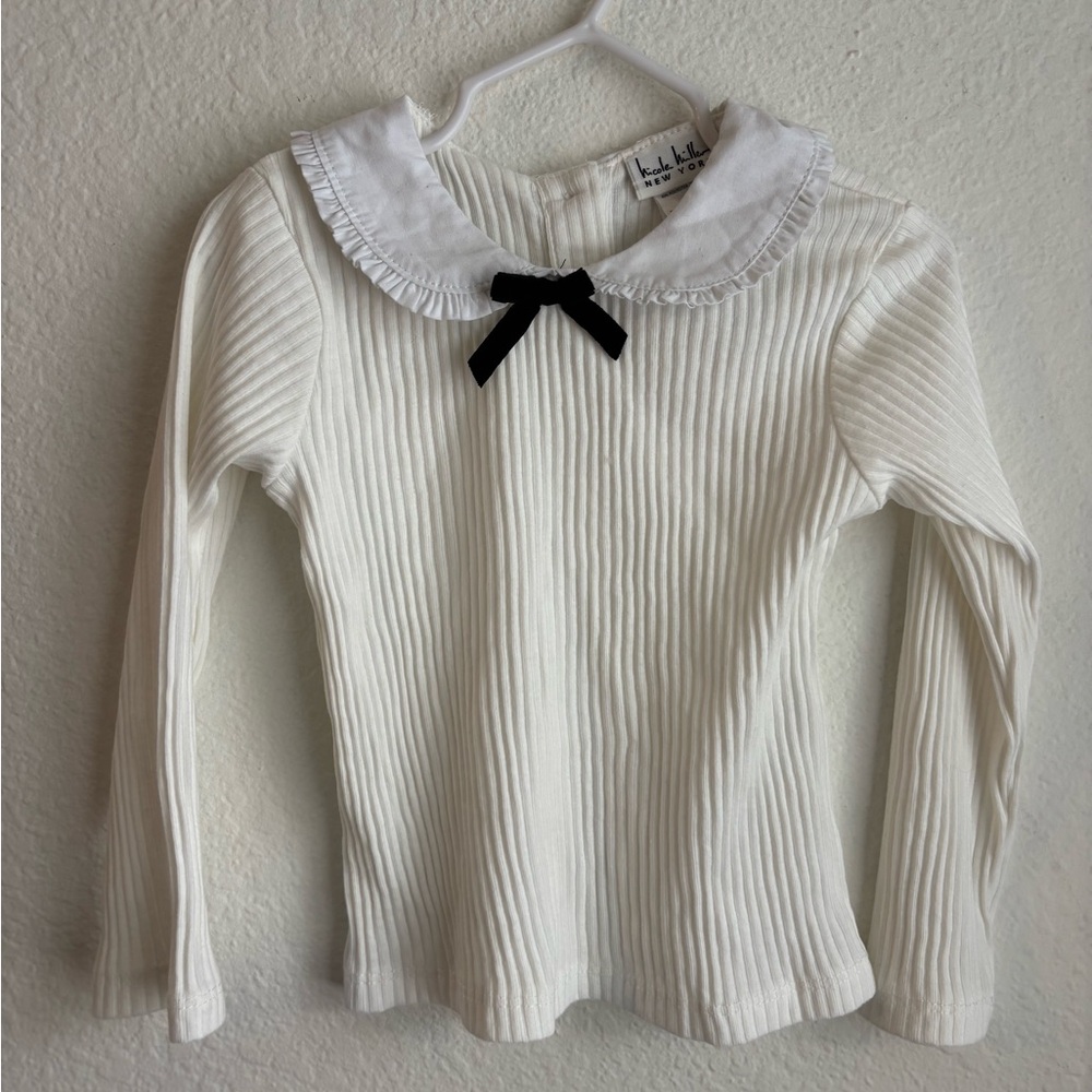 Nicole Miller kids Black and White Long Sleeve Tee with Lace Collar